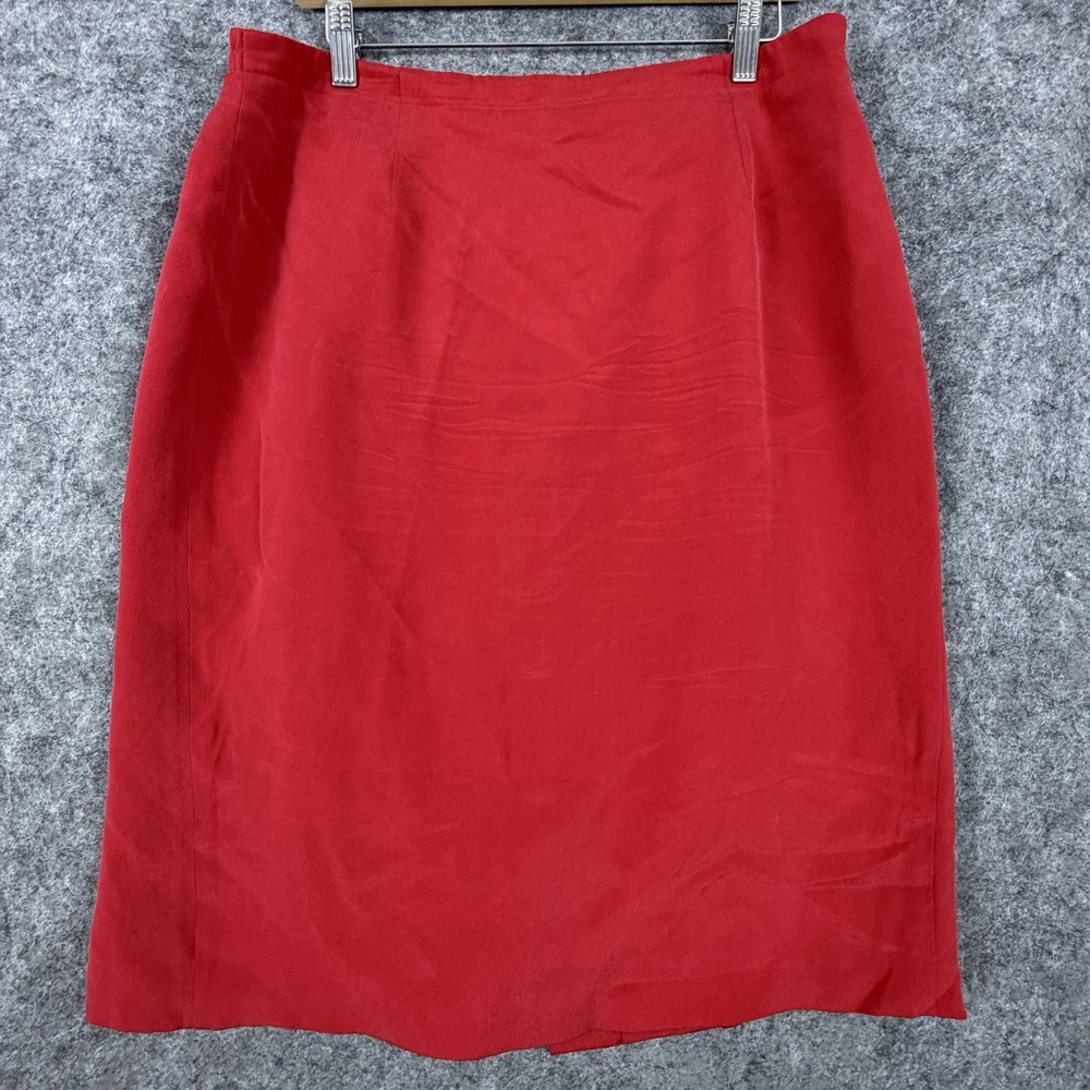 Josephine Chaus Pencil Skirt Womens 16 Red Silk Back Zip Career Office Siren